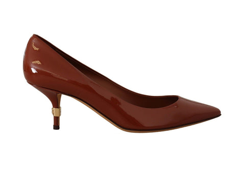 Brown Kitten Heels Pumps Patent Leather Shoes Dolce & Gabbana