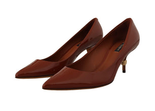 Brown Kitten Heels Pumps Patent Leather Shoes Dolce & Gabbana