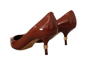Brown Kitten Heels Pumps Patent Leather Shoes Dolce & Gabbana