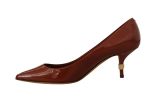 Brown Kitten Heels Pumps Patent Leather Shoes Dolce & Gabbana