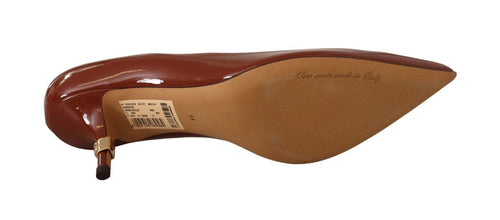 Brown Kitten Heels Pumps Patent Leather Shoes Dolce & Gabbana