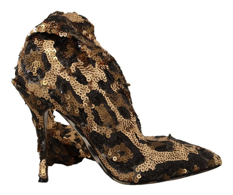 Gold Leopard Sequins Heels Boots Shoes Dolce & Gabbana