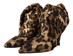 Gold Leopard Sequins Heels Boots Shoes Dolce & Gabbana