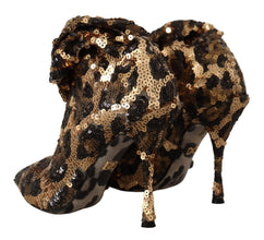 Gold Leopard Sequins Heels Boots Shoes Dolce & Gabbana