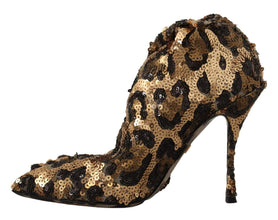 Gold Leopard Sequins Heels Boots Shoes Dolce & Gabbana