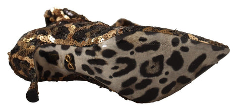 Gold Leopard Sequins Heels Boots Shoes Dolce & Gabbana