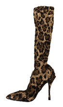 Gold Leopard Sequins Heels Boots Shoes Dolce & Gabbana