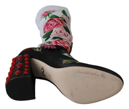Black Floral Socks Crystal Jersey Boots Shoes Dolce & Gabbana