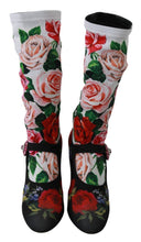 Black Floral Socks Crystal Jersey Boots Shoes Dolce & Gabbana