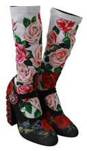 Black Floral Socks Crystal Jersey Boots Shoes Dolce & Gabbana