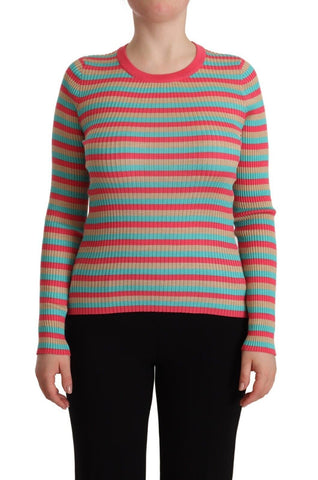 Multicolor Stripes Silk Crew Neck Pullover Top Dolce & Gabbana