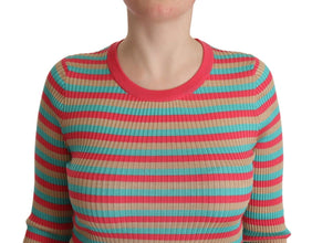 Multicolor Stripes Silk Crew Neck Pullover Top Dolce & Gabbana