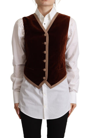 Bordeaux Velvet Cotton V-neck Sleeveless Vest Top Dolce & Gabbana