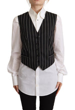 Black Stripes Wool V-neck Sleeveless Button Vest Top Dolce & Gabbana