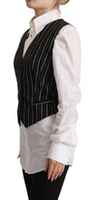 Black Stripes Wool V-neck Sleeveless Button Vest Top Dolce & Gabbana