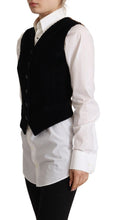 Black V-neck Leopard Corduroy Button Vest Top Dolce & Gabbana