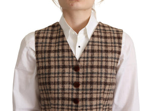 Brown Checkered Leopard V-neck Sleeveless Vest Top Dolce & Gabbana