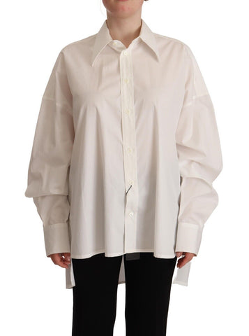 White Cotton Button Up Collared Long Sleeve Top Dolce & Gabbana
