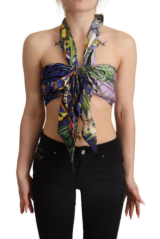 Multicolor Foulard Silk Halter Cropped Top Dolce & Gabbana