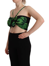 Black Green Leaf Silk Halter Cropped Top Dolce & Gabbana