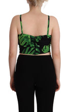 Black Green Leaf Silk Halter Cropped Top Dolce & Gabbana