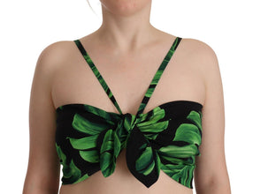 Black Green Leaf Silk Halter Cropped Top Dolce & Gabbana