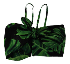Black Green Leaf Silk Halter Cropped Top Dolce & Gabbana