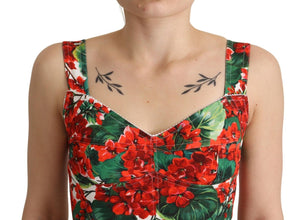 Red Geranium Print Viscose Sweetheart Cropped Top Dolce & Gabbana