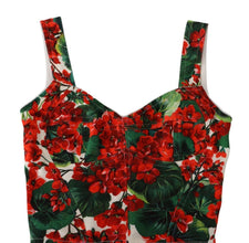 Red Geranium Print Viscose Sweetheart Cropped Top Dolce & Gabbana