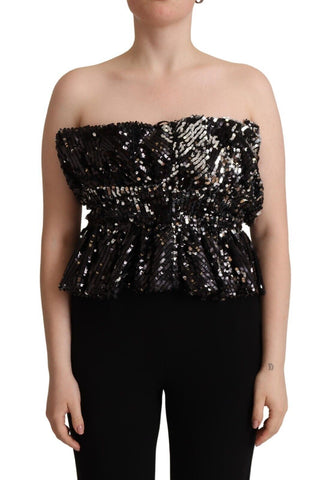 Black Sequined Polyester Strapless Cocktail Blouse Top Aniye By