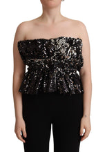 Black Sequined Polyester Strapless Cocktail Blouse Top Aniye By