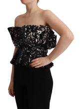 Black Sequined Polyester Strapless Cocktail Blouse Top Aniye By
