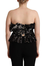 Black Sequined Polyester Strapless Cocktail Blouse Top Aniye By