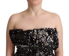 Black Sequined Polyester Strapless Cocktail Blouse Top Aniye By