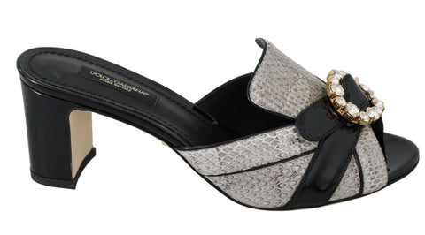 Black Gray Exotic Leather Crystals Sandals Shoes Dolce & Gabbana