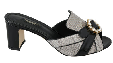 Black Gray Exotic Leather Crystals Sandals Shoes Dolce & Gabbana