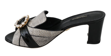 Black Gray Exotic Leather Crystals Sandals Shoes Dolce & Gabbana
