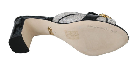 Black Gray Exotic Leather Crystals Sandals Shoes Dolce & Gabbana