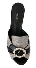 Black Gray Exotic Leather Crystals Sandals Shoes Dolce & Gabbana