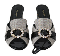 Black Gray Exotic Leather Crystals Sandals Shoes Dolce & Gabbana
