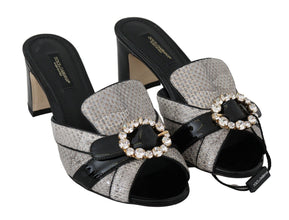 Black Gray Exotic Leather Crystals Sandals Shoes Dolce & Gabbana