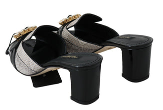 Black Gray Exotic Leather Crystals Sandals Shoes Dolce & Gabbana