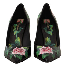 Black Leather Roses High Heels Pumps Shoes Dolce & Gabbana