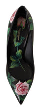 Black Leather Roses High Heels Pumps Shoes Dolce & Gabbana