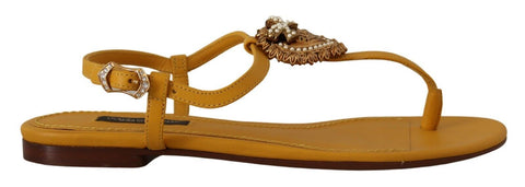 Mustard Leather Devotion Flats Sandals Shoes Dolce & Gabbana