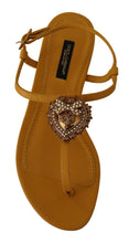 Mustard Leather Devotion Flats Sandals Shoes Dolce & Gabbana