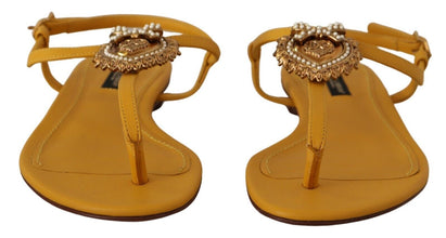 Mustard Leather Devotion Flats Sandals Shoes Dolce & Gabbana
