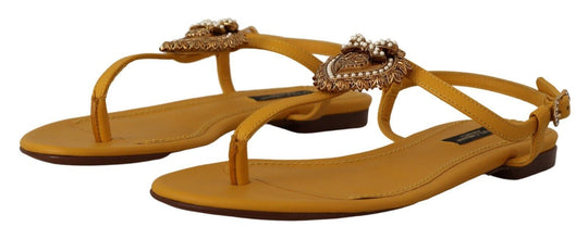Mustard Leather Devotion Flats Sandals Shoes Dolce & Gabbana