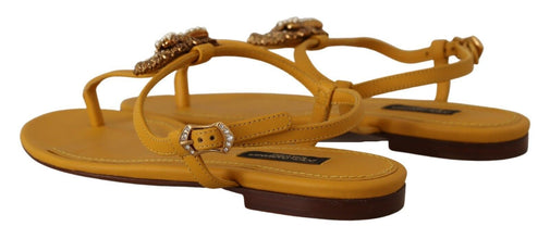 Mustard Leather Devotion Flats Sandals Shoes Dolce & Gabbana