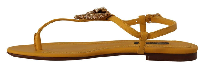 Mustard Leather Devotion Flats Sandals Shoes Dolce & Gabbana